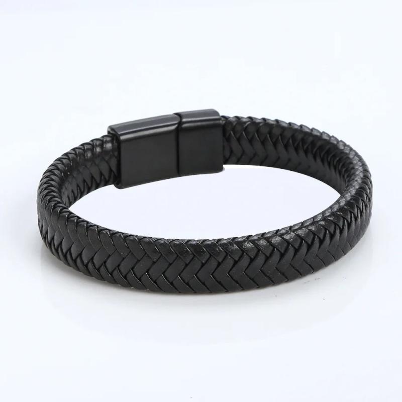 Stainless Steel Men's Leather Bracelet