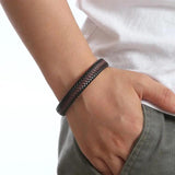 Stainless Steel Men's Leather Bracelet