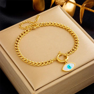 316L Stainless Steel Silver Eye Charm Bracelet For Women Girl Thick Chain