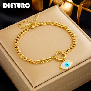 316L Stainless Steel Silver Eye Charm Bracelet For Women Girl Thick Chain