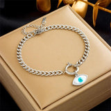 316L Stainless Steel Silver Eye Charm Bracelet For Women Girl Thick Chain