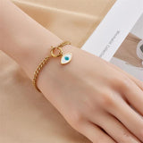 316L Stainless Steel Silver Eye Charm Bracelet For Women Girl Thick Chain