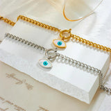 316L Stainless Steel Silver Eye Charm Bracelet For Women Girl Thick Chain