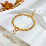 316L Stainless Steel Silver Eye Charm Bracelet For Women Girl Thick Chain