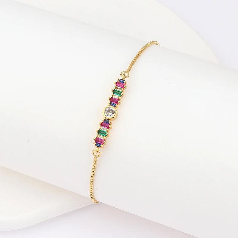 Adjustable CZ Tennis Bracelet For Women 18K Plated Box Chain Gift