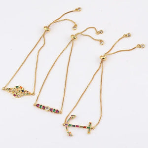 Adjustable CZ Tennis Bracelet For Women 18K Plated Box Chain Gift