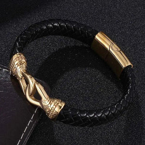 Vintage Men's Leather Bracelet Stainless Steel Magnet Buckle