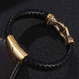 Vintage Men's Leather Bracelet Stainless Steel Magnet Buckle