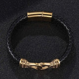 Vintage Men's Leather Bracelet Stainless Steel Magnet Buckle