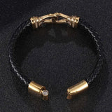 Vintage Men's Leather Bracelet Stainless Steel Magnet Buckle
