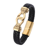 Vintage Men's Leather Bracelet Stainless Steel Magnet Buckle