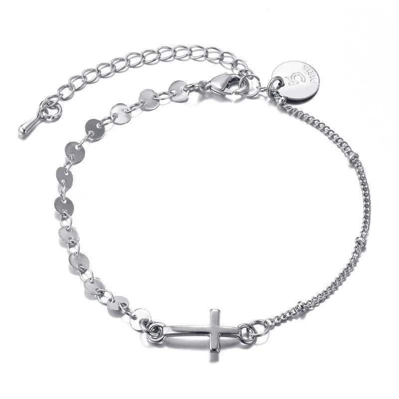 Cross Charms Bracelets Sequins Steel Chain Bracelets Number 5 Jewelry