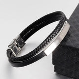 Men Multilayer Leather Cord Bracelet Stainless Steel Wrist Band