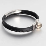 Men Multilayer Leather Cord Bracelet Stainless Steel Wrist Band