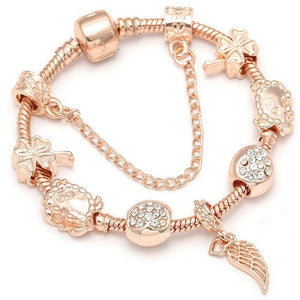 European Rose Lucky Bracelets For Women with Crystal Beads Wings Charm