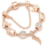 European Rose Lucky Bracelets For Women with Crystal Beads Wings Charm