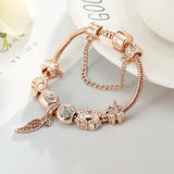 European Rose Lucky Bracelets For Women with Crystal Beads Wings Charm
