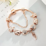 European Rose Lucky Bracelets For Women with Crystal Beads Wings Charm