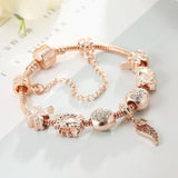 European Rose Lucky Bracelets For Women with Crystal Beads Wings Charm