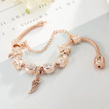 European Rose Lucky Bracelets For Women with Crystal Beads Wings Charm