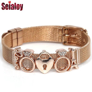 Rose Stainless Steel Mesh Watch Belt Bracelet For Women