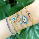 Colorful Zirconia Tennis Chain Evil Eye Cross Bracelets