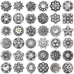 6pcs 18mm Rhinestone Flower Metal Snap Buttons for Snap Jewelry