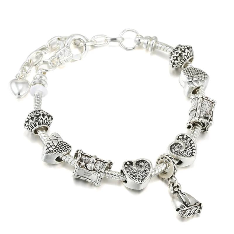 Marine Beads Sailboat Charm Bracelet Silver Lobster Clasp Bangle