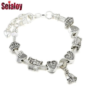 Marine Beads Sailboat Charm Bracelet Silver Lobster Clasp Bangle