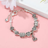 Marine Beads Sailboat Charm Bracelet Silver Lobster Clasp Bangle