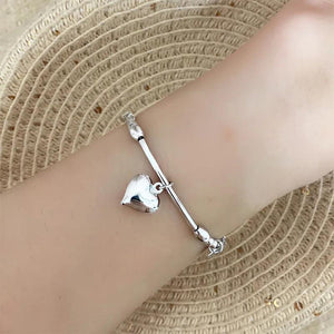 Silver Love Heart Bracelet for Women Girl Gift Beaded Fringe Squares