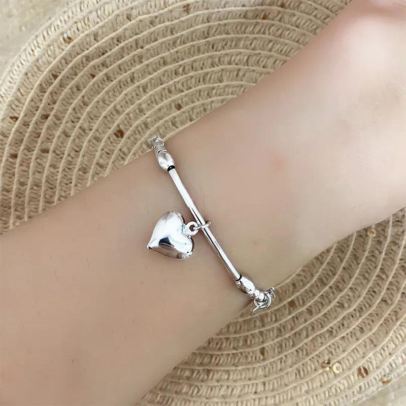 Silver Love Heart Bracelet for Women Girl Gift Beaded Fringe Squares