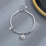 Silver Love Heart Bracelet for Women Girl Gift Beaded Fringe Squares