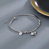 Silver Love Heart Bracelet for Women Girl Gift Beaded Fringe Squares