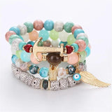Boho Beaded Bracelets Set with Colorful Gems Wrap Bracelet