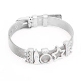Stainless Steel Mesh Bracelet with Crown Beads and Heart Charm