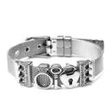 Stainless Steel Mesh Bracelet with Crown Beads and Heart Charm