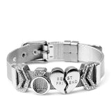 Stainless Steel Mesh Bracelet with Crown Beads and Heart Charm