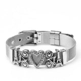 Stainless Steel Mesh Bracelet with Crown Beads and Heart Charm