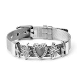 Stainless Steel Mesh Bracelet with Crown Beads and Heart Charm
