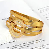 Silver Multilayer Leather Bracelets Metal Circle Round Charm Wrap Bracelet