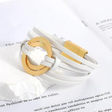 Silver Multilayer Leather Bracelets Metal Circle Round Charm Wrap Bracelet