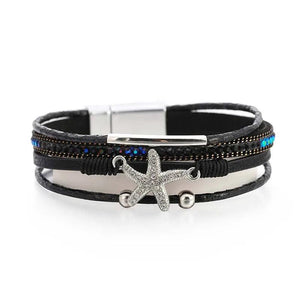 Starfish Charm Leather Wrap Bracelet Magnetic Clasp