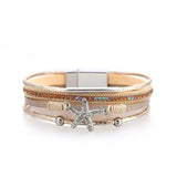 Starfish Charm Leather Wrap Bracelet Magnetic Clasp