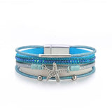 Starfish Charm Leather Wrap Bracelet Magnetic Clasp