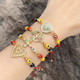 Rainbow CZ Crystal Heart Bracelet Women Adjustable Rope Chain Tree of Life