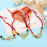 Rainbow CZ Crystal Heart Bracelet Women Adjustable Rope Chain Tree of Life