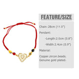 Rainbow CZ Crystal Heart Bracelet Women Adjustable Rope Chain Tree of Life