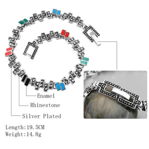 Vintage Ethnic Enamel Silver Plated Bracelet for Women