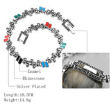 Vintage Ethnic Enamel Silver Plated Bracelet for Women